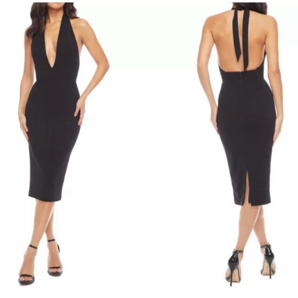 Dress the Population Vanessa Sequin Halter Plunge Neck Midi Dress - Picture 3 of 6